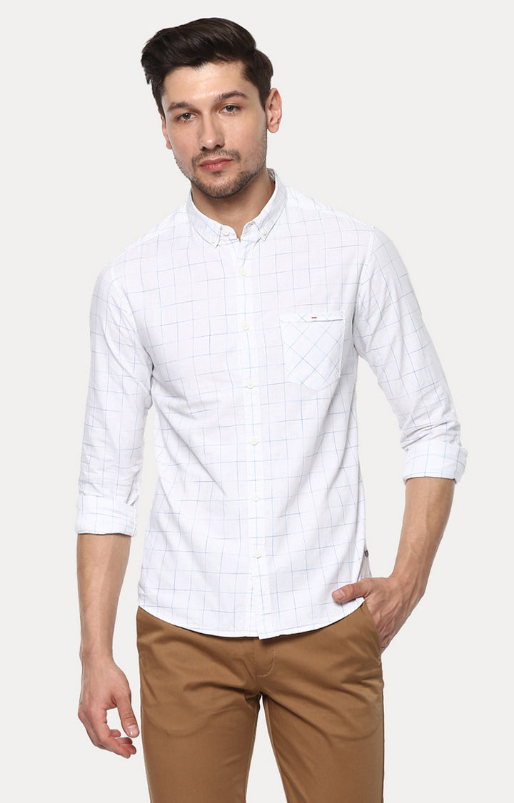 Spykar Men'S White Cotton Checked Casual Shirts