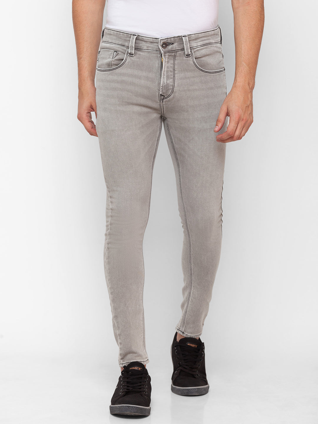 Spykar Light Grey Cotton Slim Fit Tapered Length Jeans For Men (Kano)