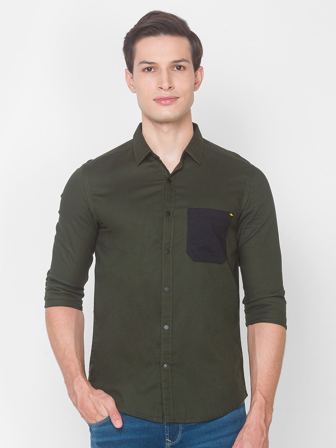 Spykar Slim Fit Black Cotton Men Shirt