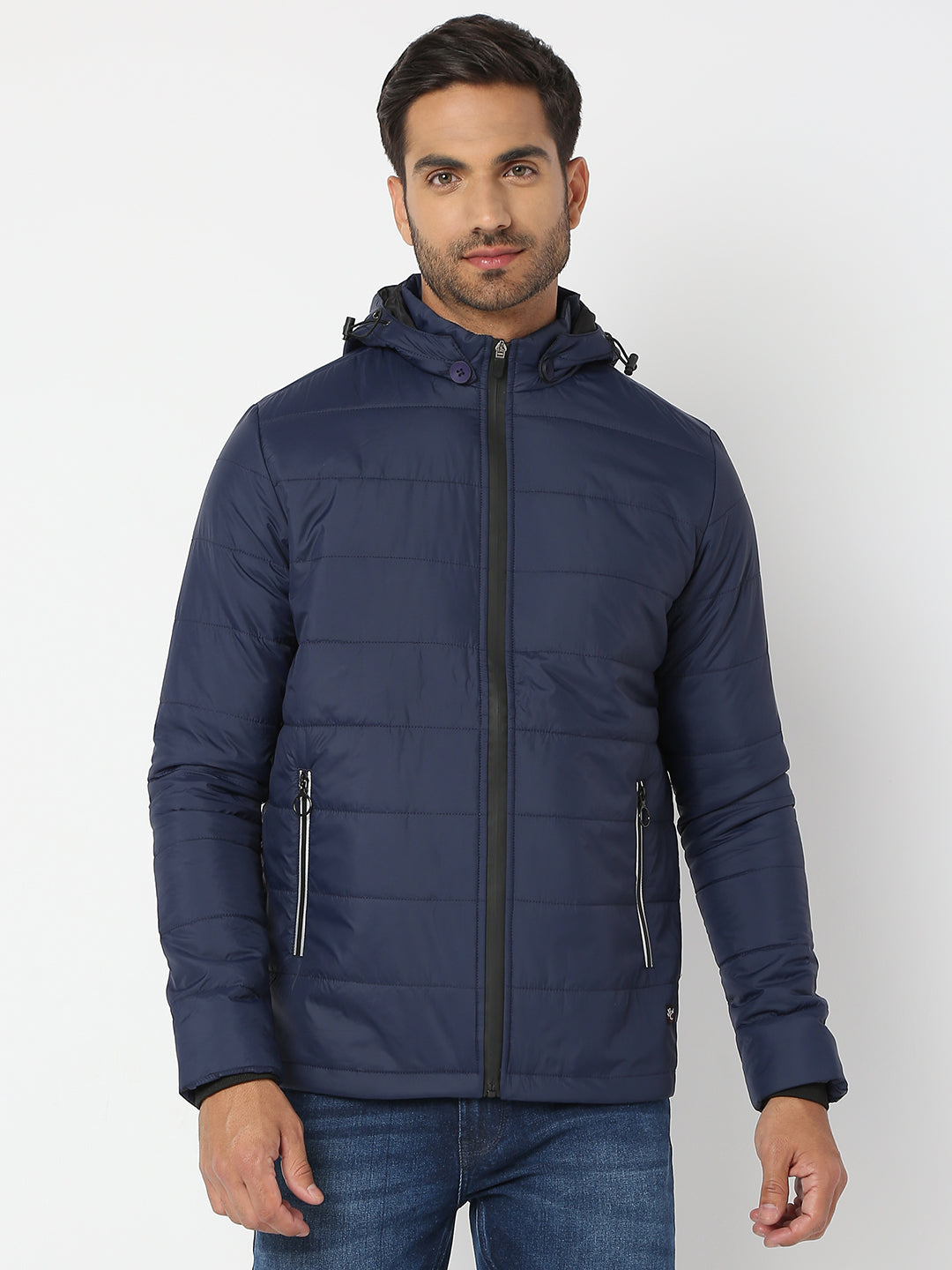 Spykar Men Navy Blue Nylon Regular Fit Jacket