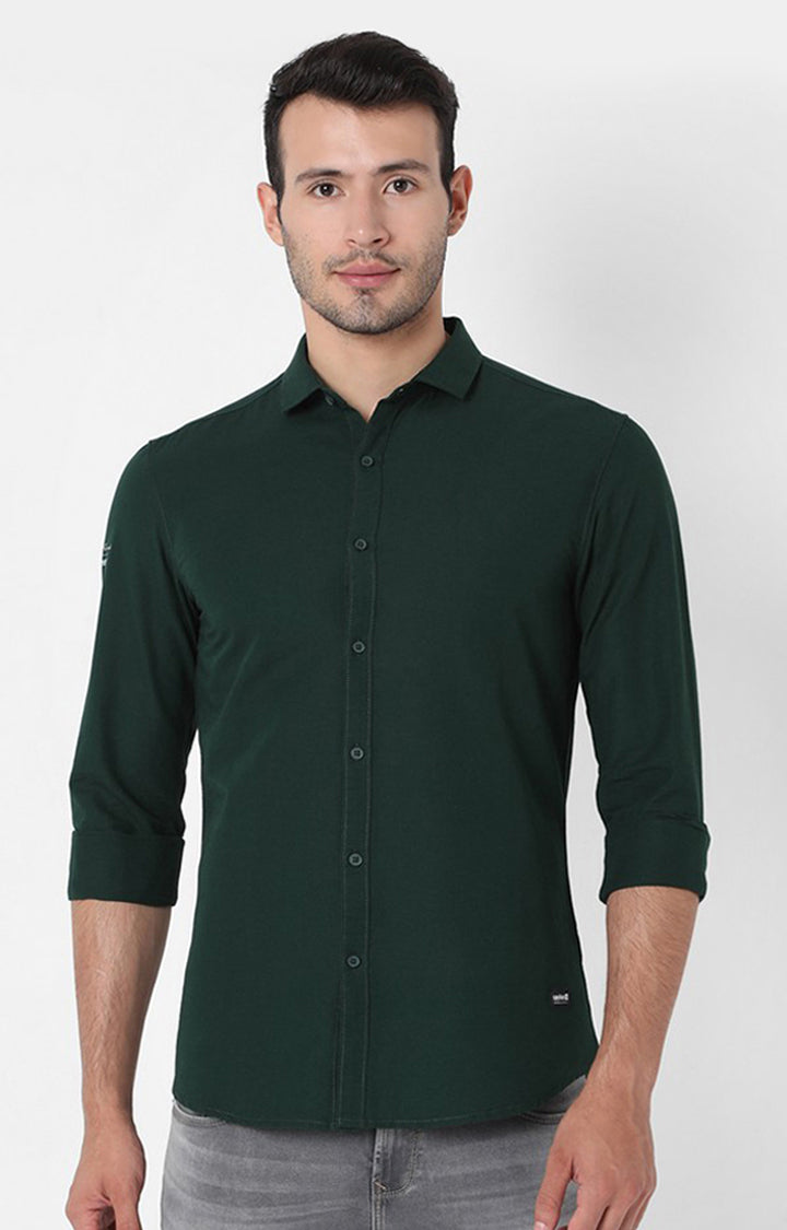 Spykar Men Green Cotton Slim Fit Shirts