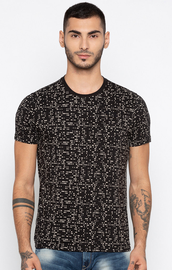 Spykar Black Printed Slim Fit Men T-Shirts