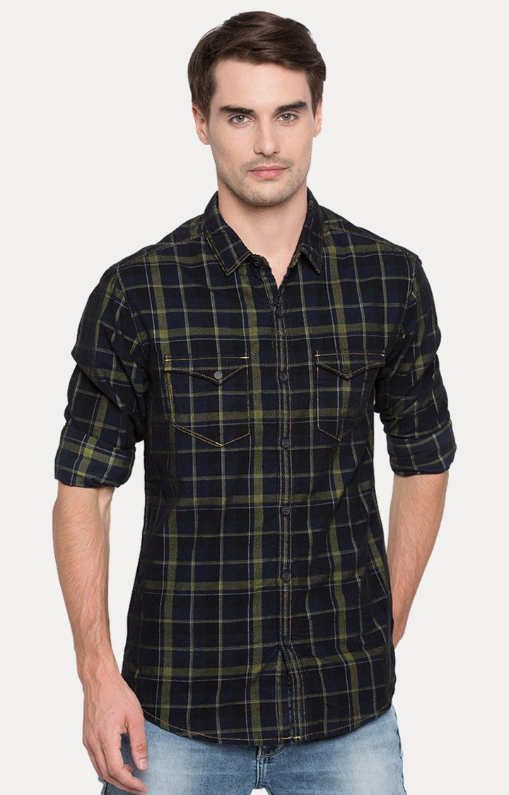 Spykar Men'S Green Cotton Checked Casual Shirts