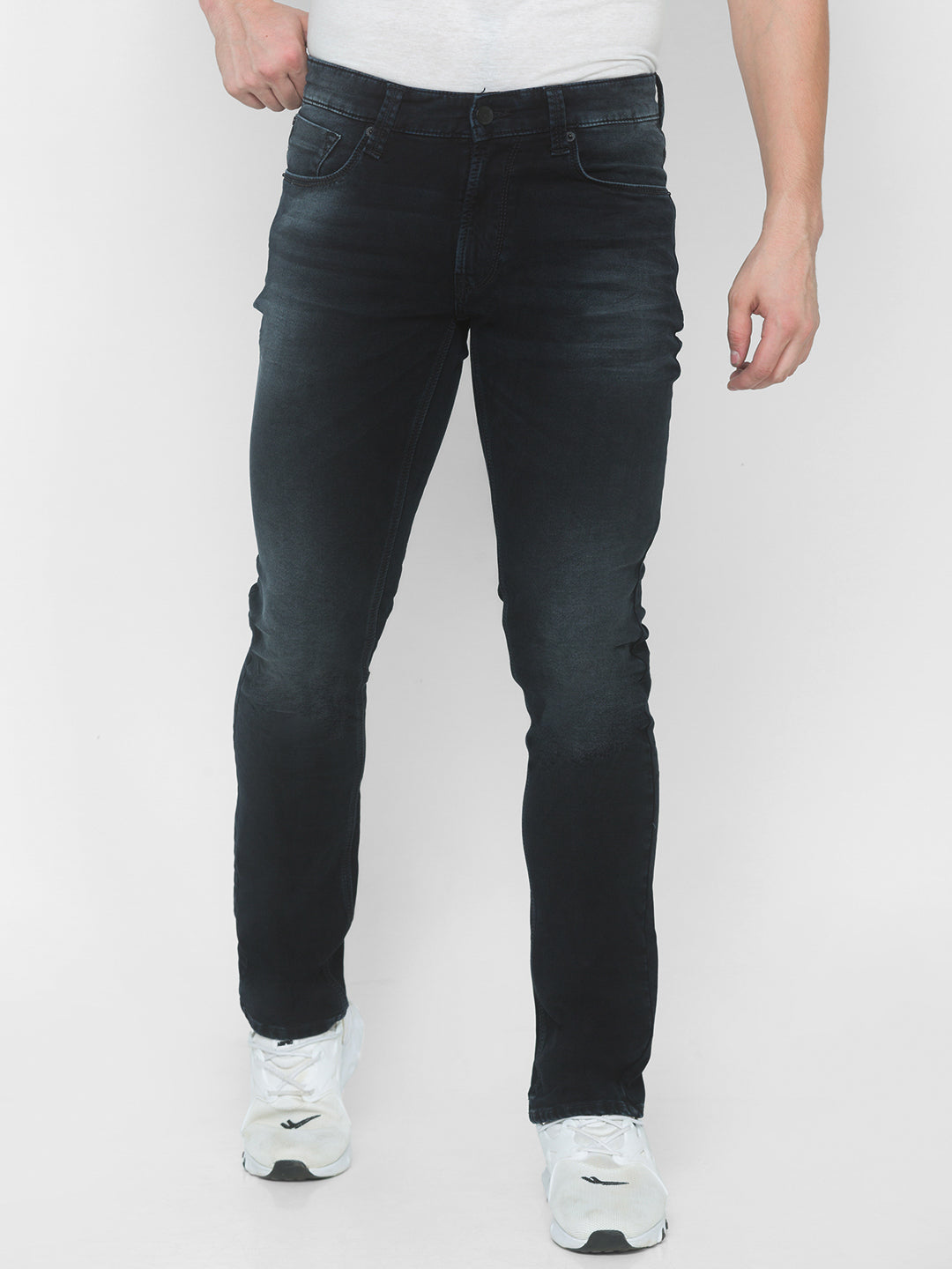 Spykar Men Black Cotton Regular Fit Narrow Length Jeans (Rover)