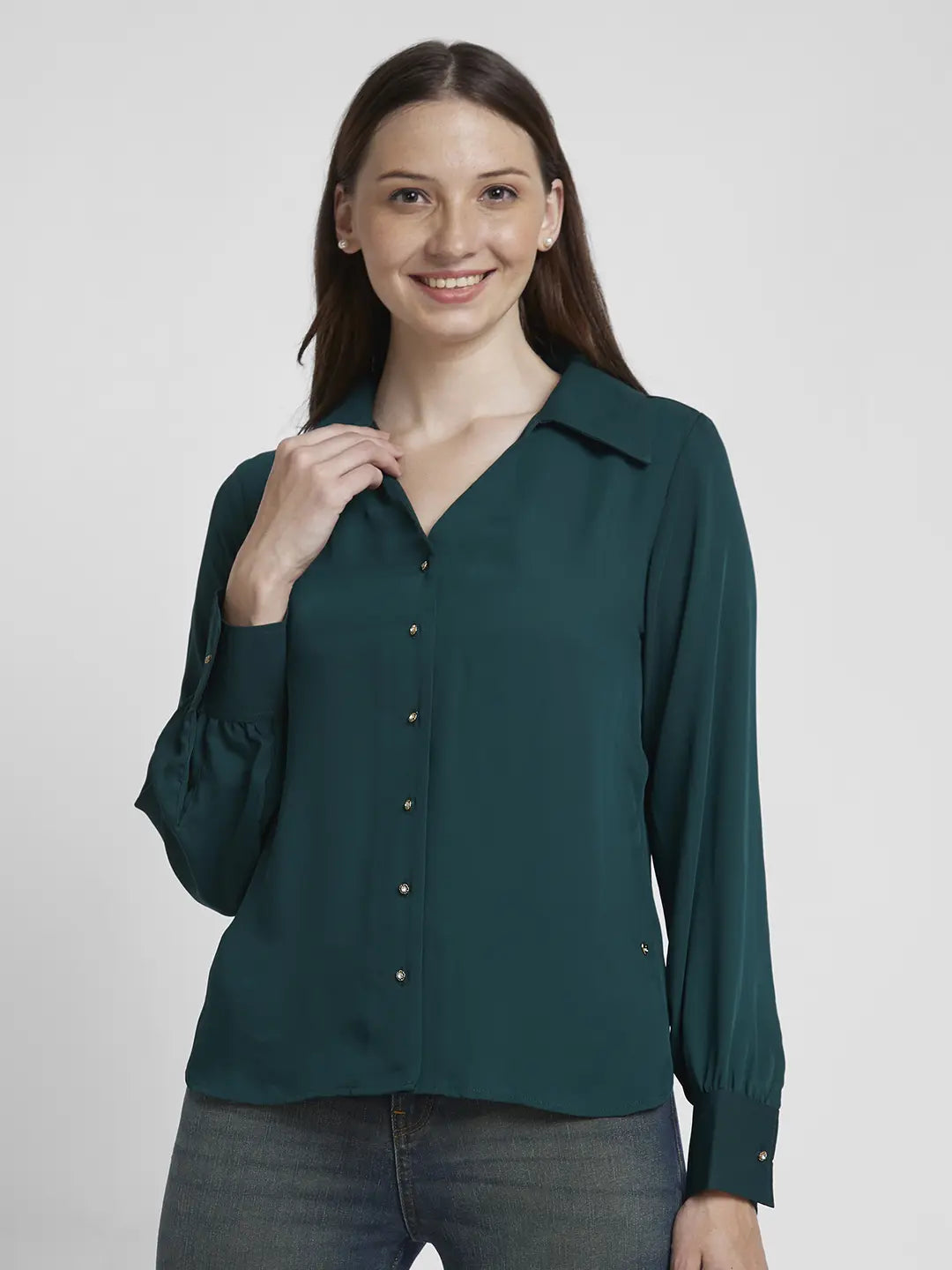 Emerald green dress shirt womens best sale