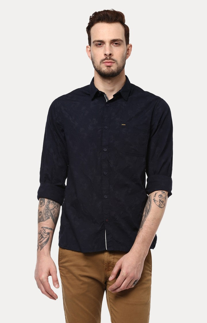 Spykar Men'S Blue Cotton Printed Casual Shirts