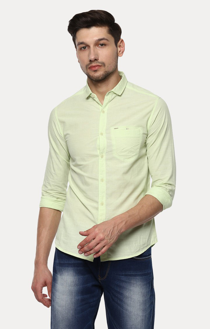 Spykar Men'S Green Cotton Melange Casual Shirts