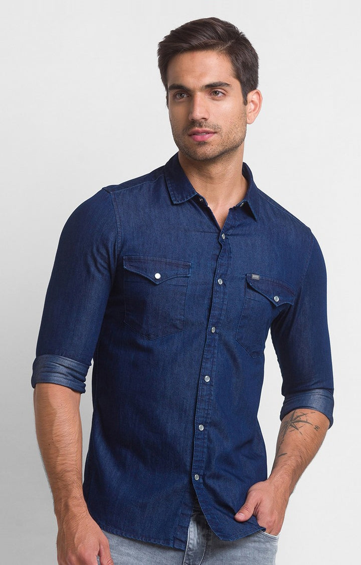 Spykar Men Blue Slim Fit Casual Shirt