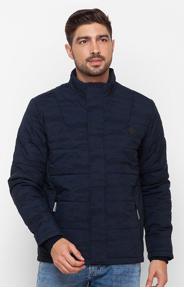 Spykar Navy Blue Cotton Full Sleeve Casual Jacket For Men