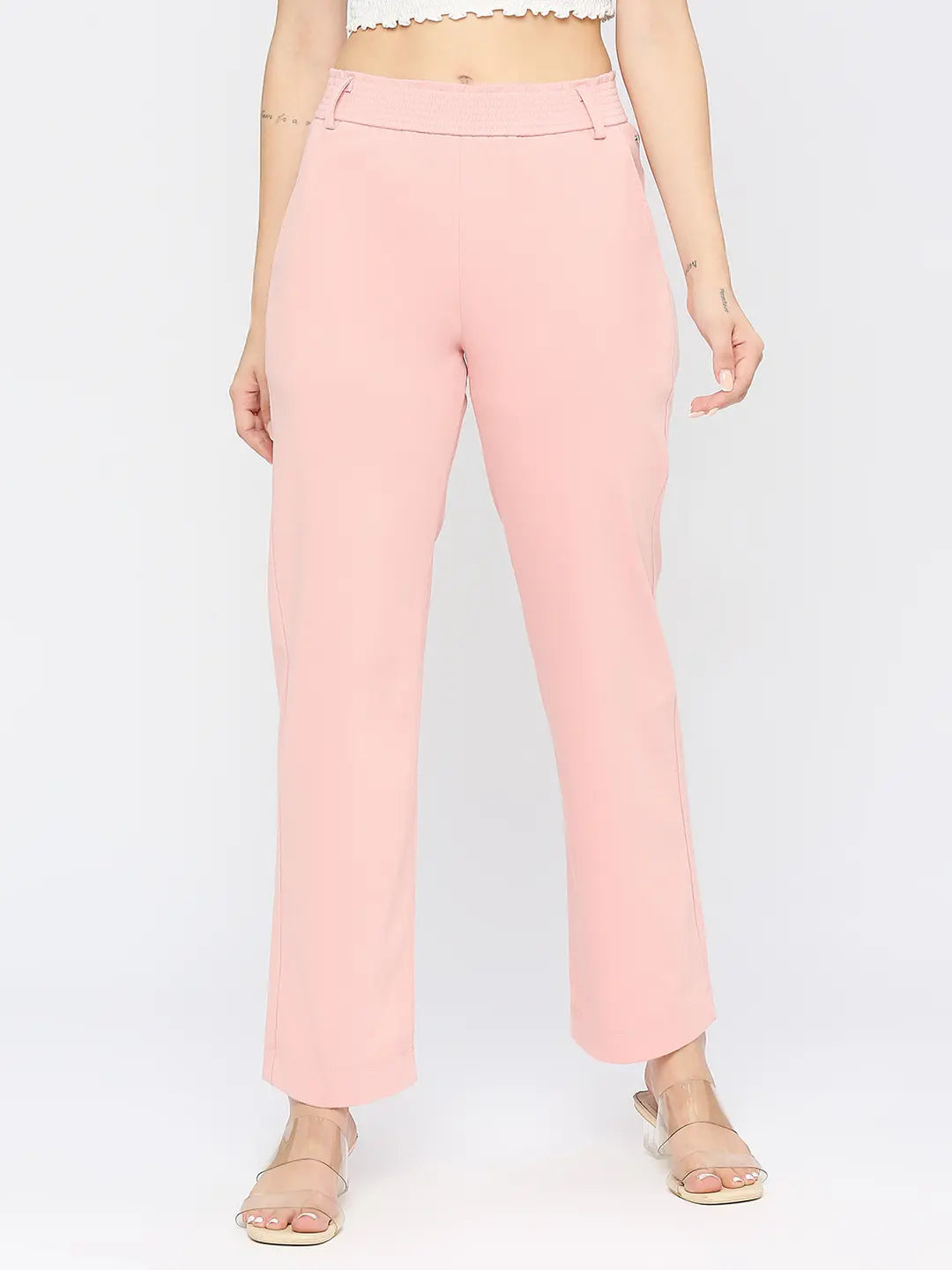 Spykar Women Powder Pink Blended Regular Fit Mid Rise Joggers Trackpant