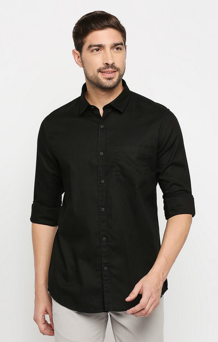 Spykar Men Black Cotton Regular Fit Full Sleeve Casual Shirt