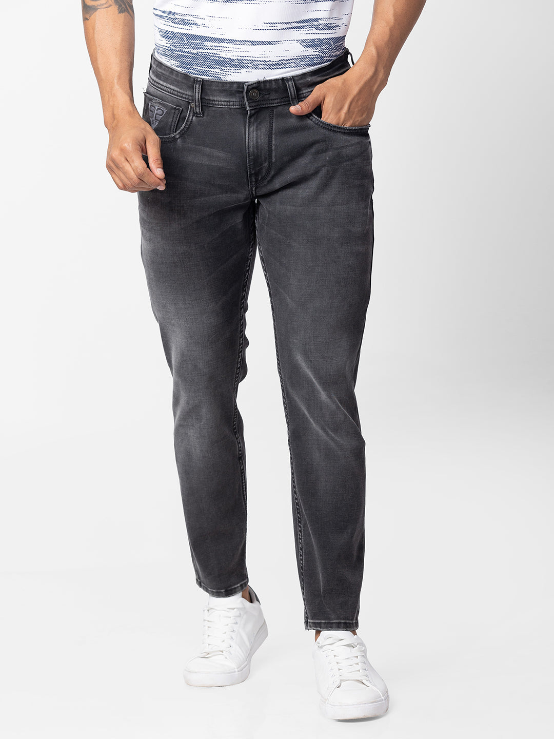 Spykar Men Charcoal Black Cotton Slim Fit Tapered Length Jeans (Kano)