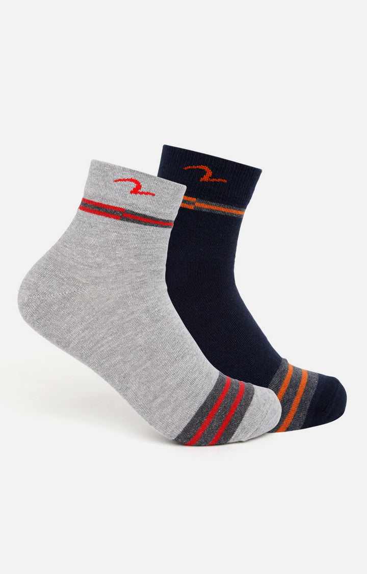 Spykar Grey & Navy Striped Ankle Length Socks