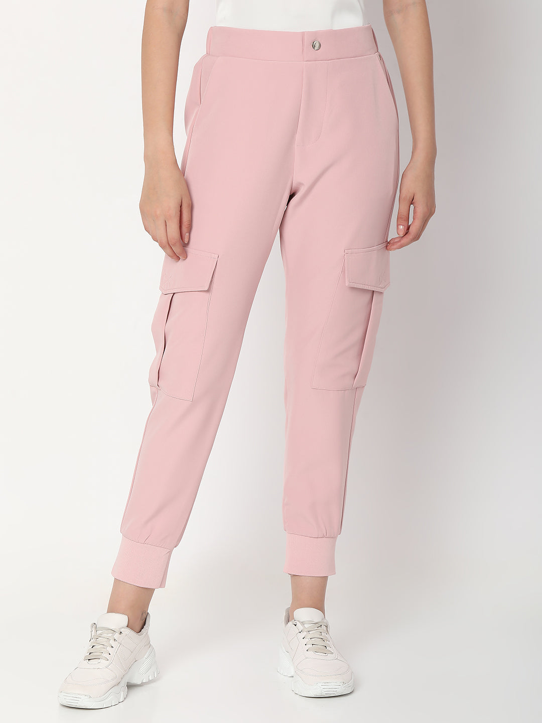 Spykar Powder Pink Cotton Regular Fit Trackpant For Women