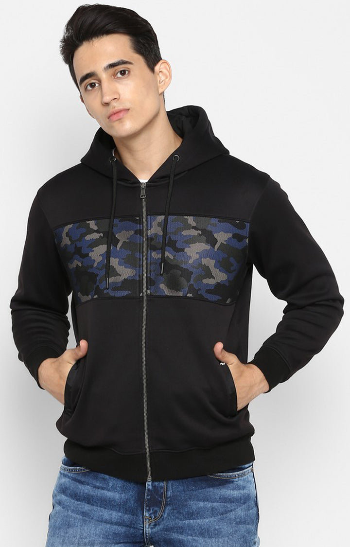 Spykar Men Black Cotton Printed Full Sleeve Hooded Sweatshirt