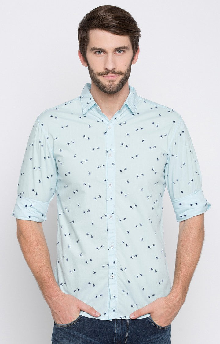 Spykar Men'S Blue Cotton Printed Casual Shirts