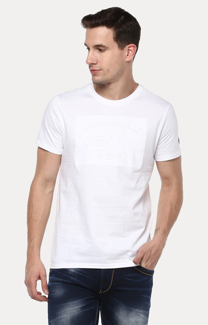 Spykar White Solid Slim Fit Men T-Shirts