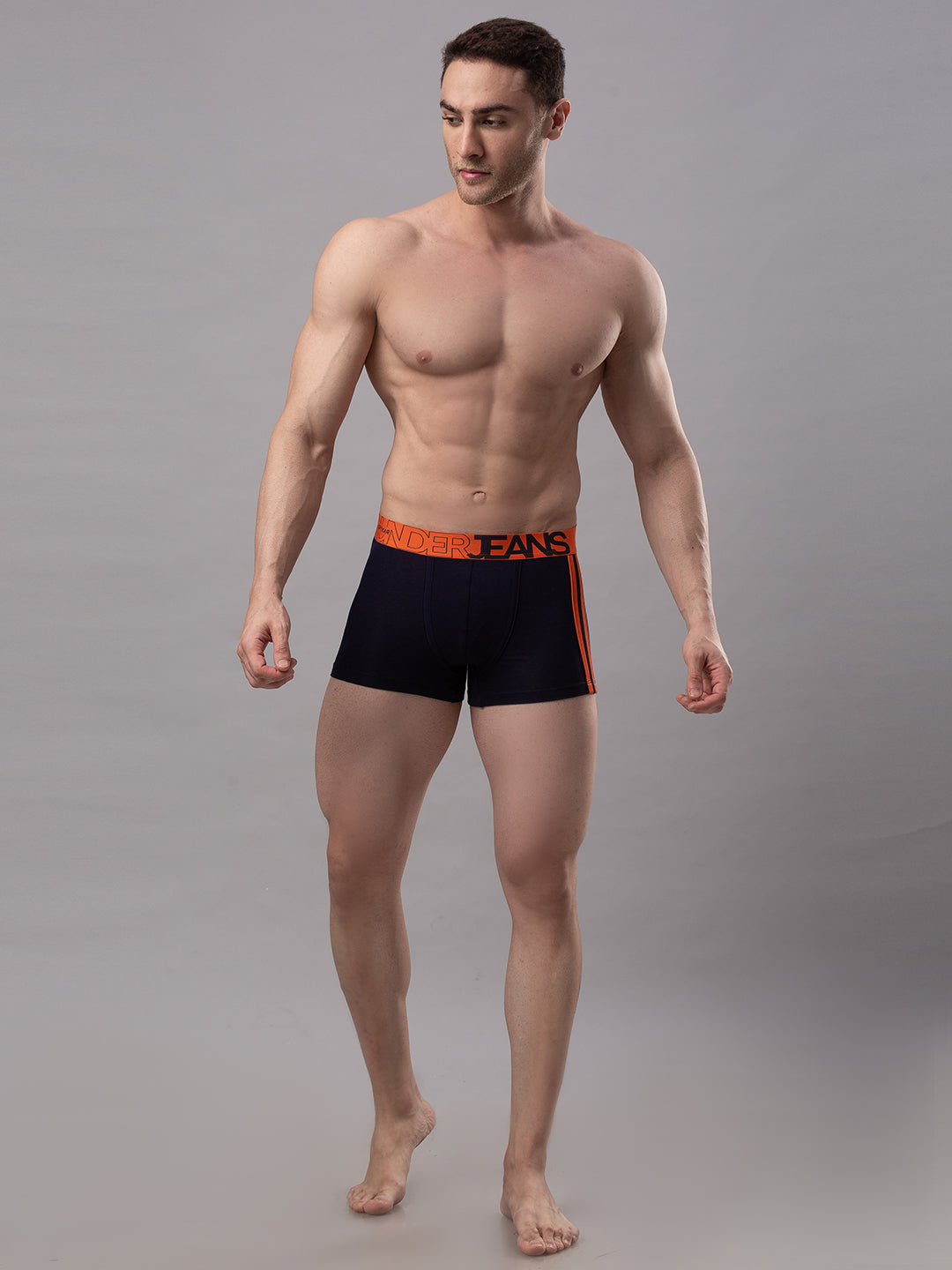 Men Premium Navy-Orange Cotton Blend Trunk- Underjeans By Spykar