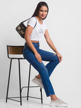 Women Elissa Jeans Boot Cut Fit Dark Blue High Rise
