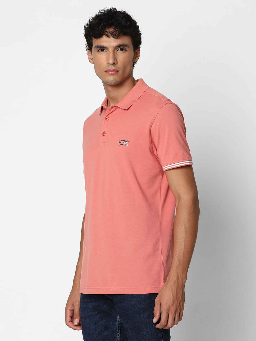 Spykar Men Dusty Pink Regular Fit Half Sleeve Plain Polo Tshirt