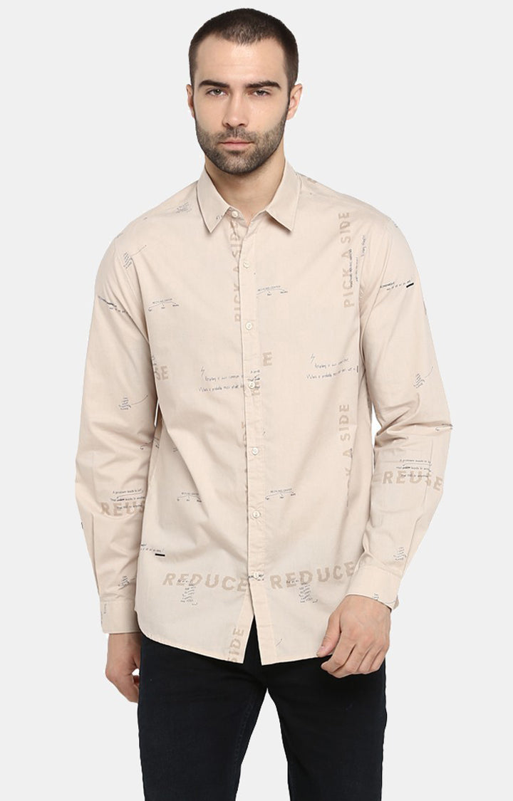 Spykar Beige Cotton Slim Fit Shirts For Men