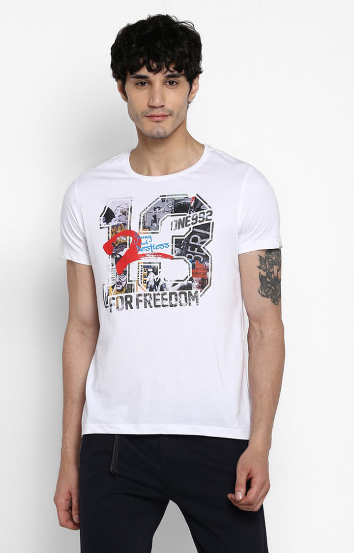 Spykar White Printed Slim Fit Men T-Shirts