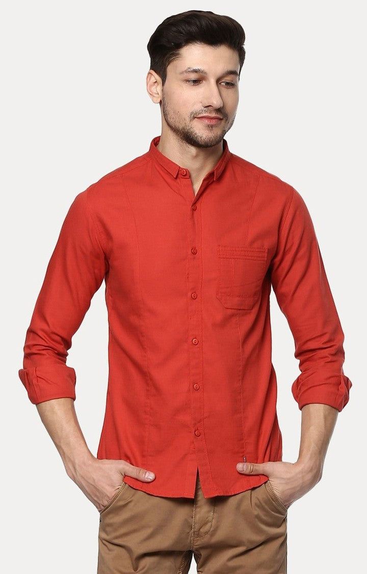 Spykar Men'S Orange Cotton Solid Casual Shirts