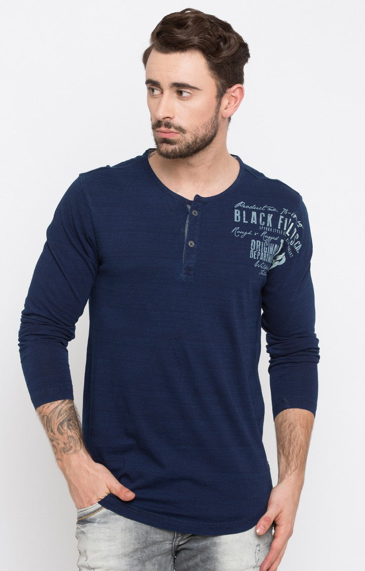 Spykar Blue Solid Slim Fit Men T-Shirts