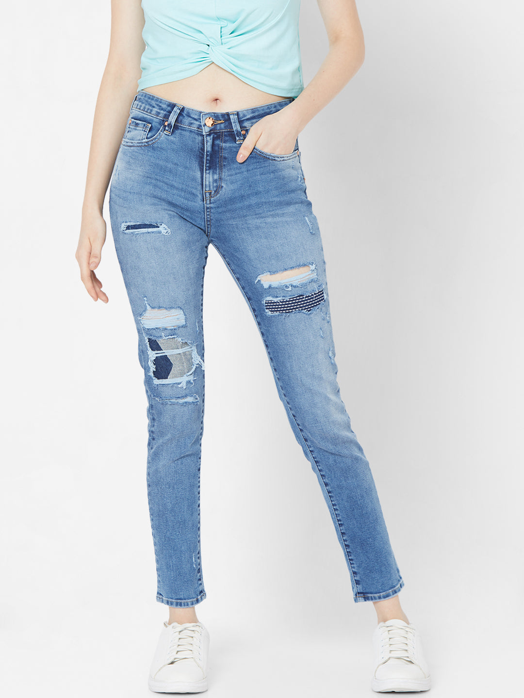 Spykar Women Lt Blue Solid Skinny Mid-Rise Jeans (Adora)