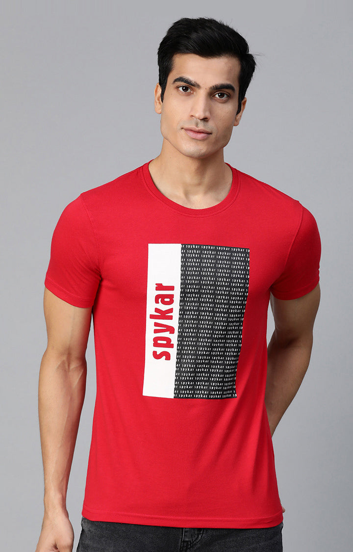 Underjeans By Spykar Men Red Printed Round Neck T-Shirt