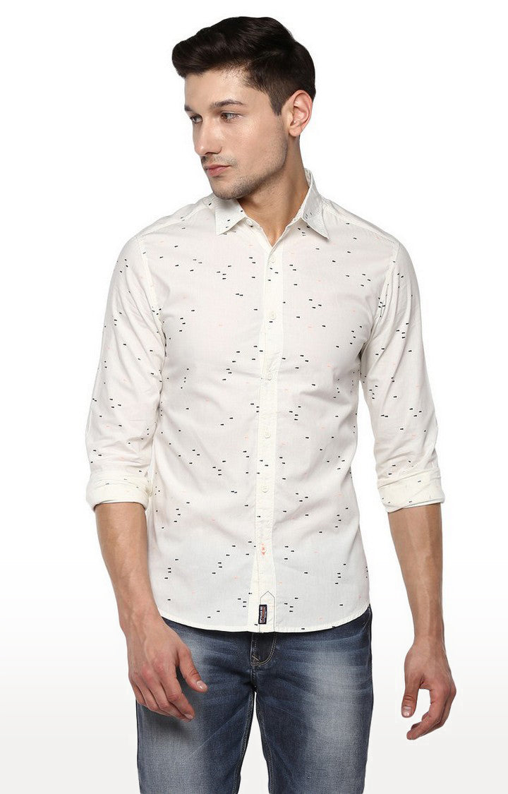 Spykar Men'S Beige Cotton Printed Casual Shirts