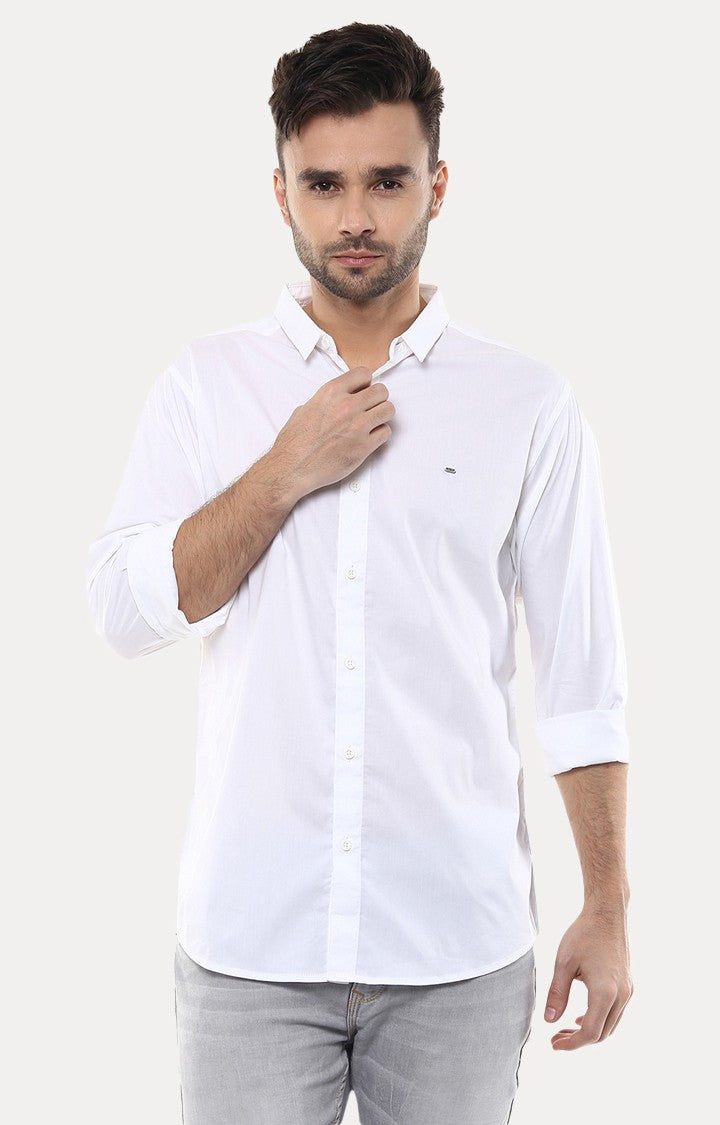 Spykar Men'S White Cotton Solid Casual Shirts