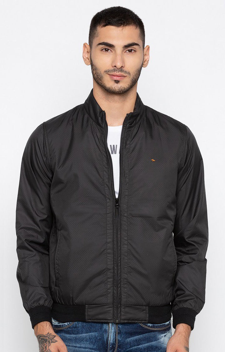 Spykar Men Black Solid Regular Fit Bomber Jacket