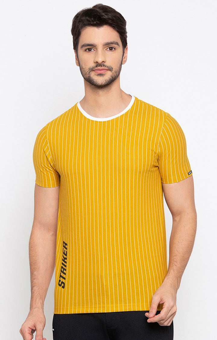 Spykar Yellow Cotton Slim Fit T-Shirt For Men