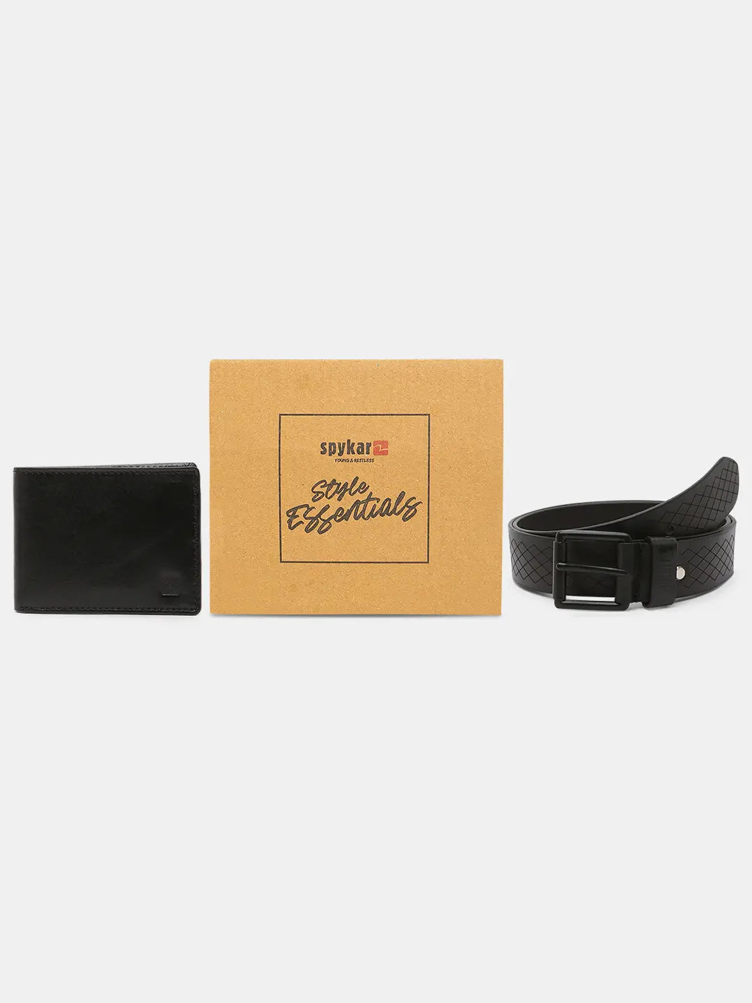 Spykar Black Leather Belt & Wallet Combo