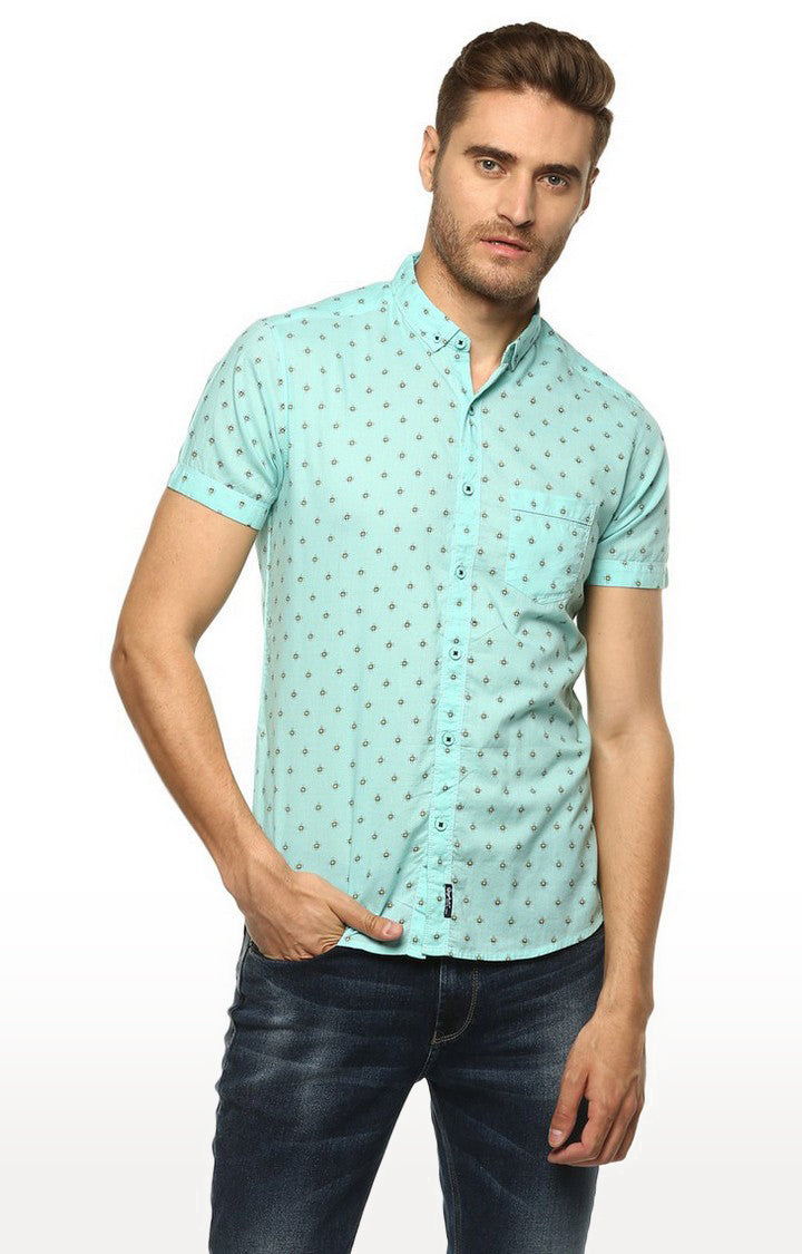 Spykar Men'S Blue Cotton Printed Casual Shirts