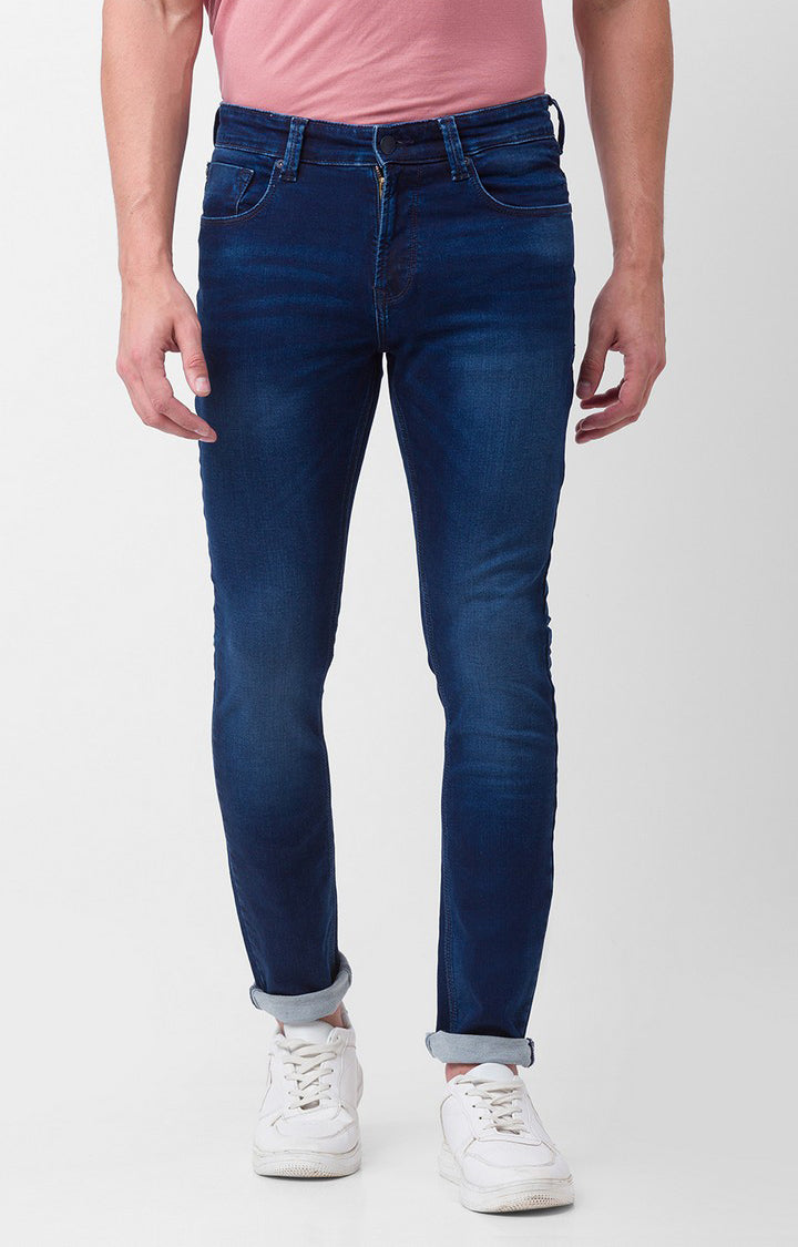 Spykar Blue Indigo Cotton Super Slim Fit Tapered Length Jeans For Men (Super Skinny)