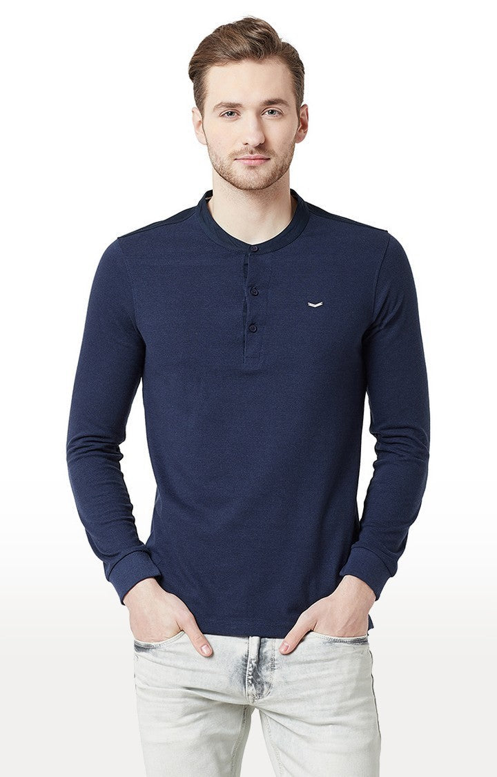 Spykar Navy Solid Slim Fit Men T-Shirts