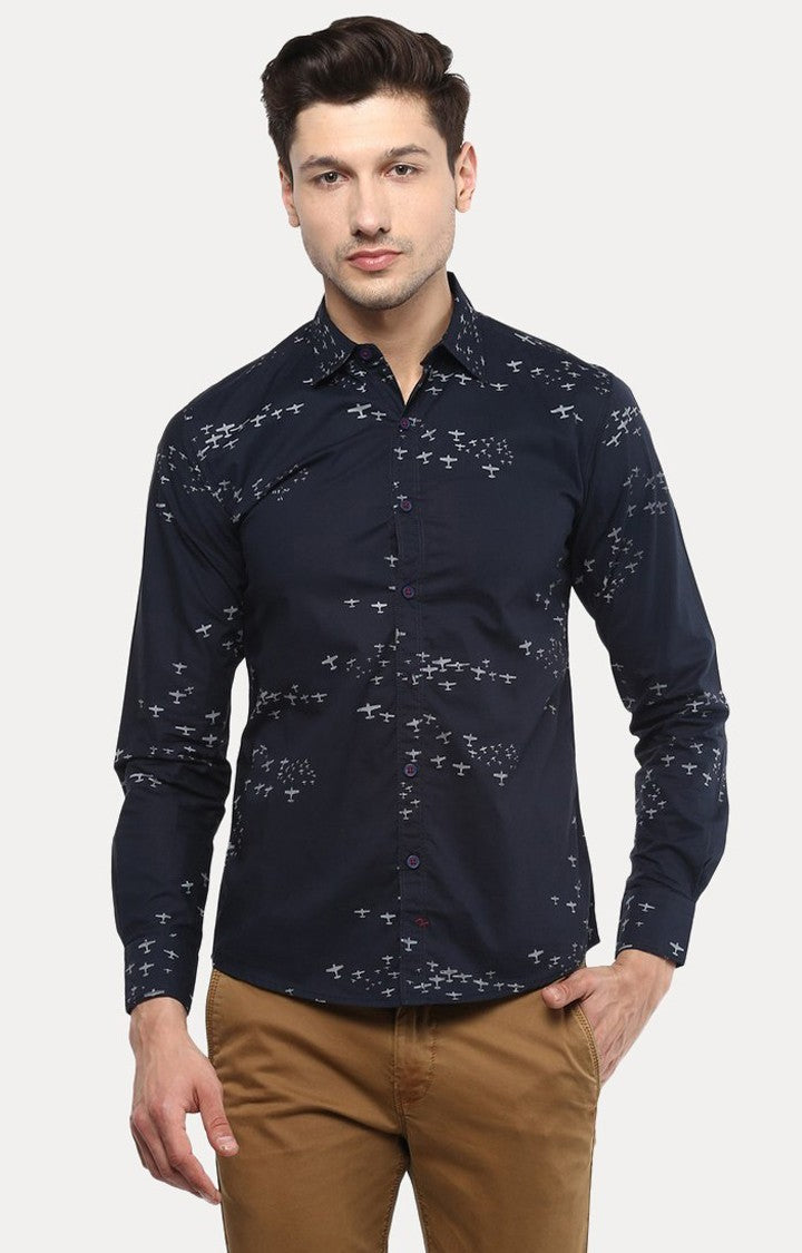 Spykar Men'S Blue Cotton Printed Casual Shirts