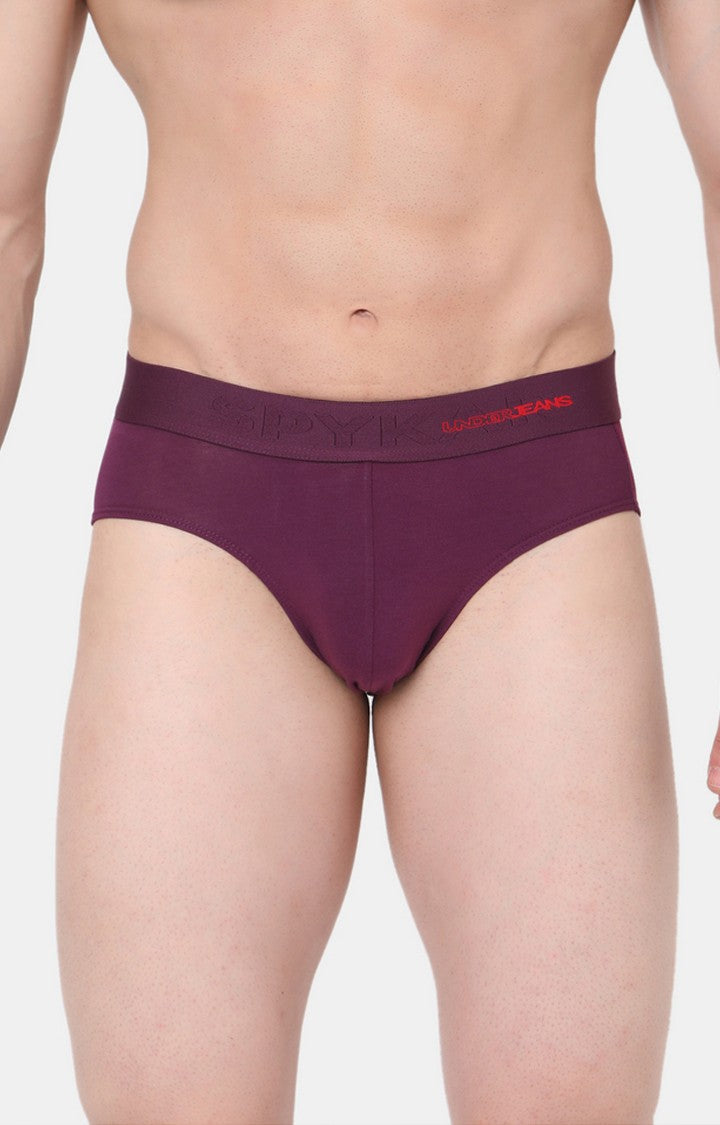 Underjeans By Spykar Purple Solid Briefs For Men