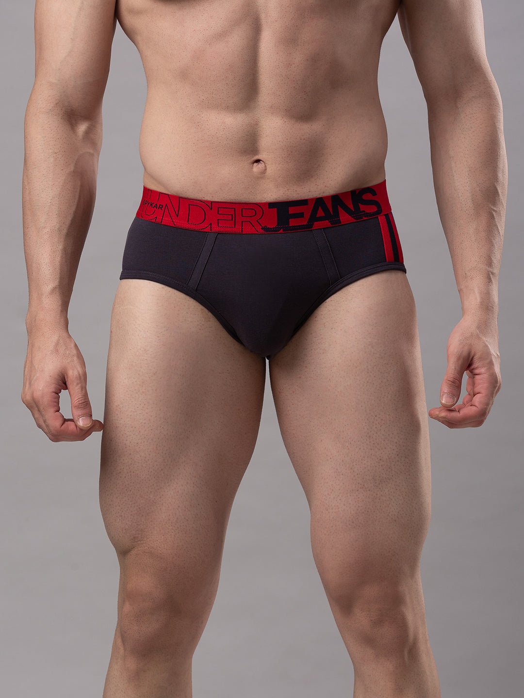 Men Premium Cotton Blend Grey-Red Brief- Underjeans By Spykar