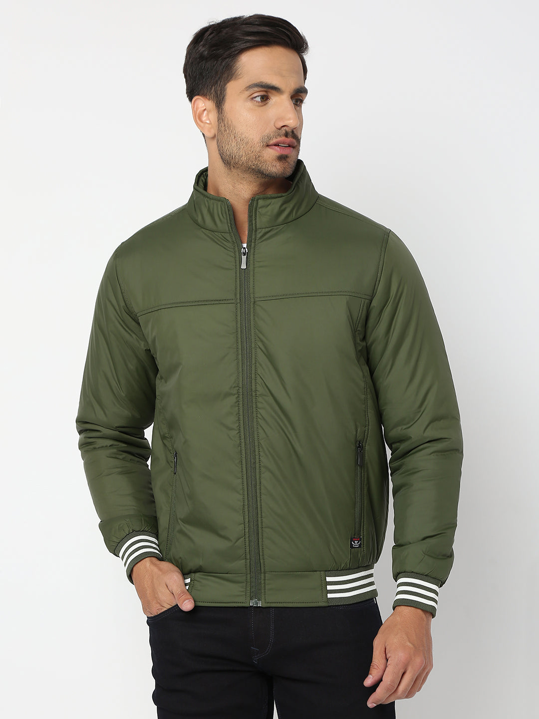 Spykar Men Olive Nylon Regular Fit Jacket