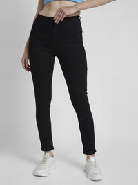 Spykar Women Raw Black Lycra Skinny Fit Regular Length Clean Look Jeans -(Adora)