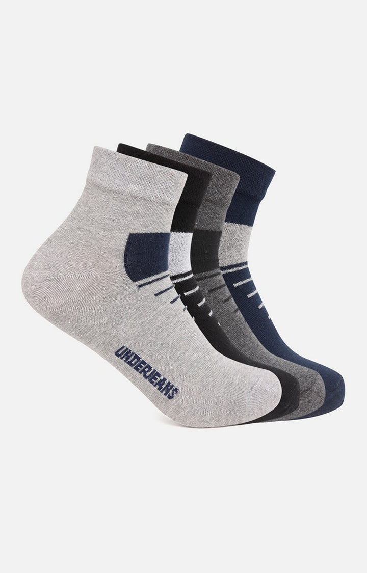 Men Premium Anthra Navy Black Grey Ankle Length (Non Terry) (Pack Of 4) Socks- Underjeans By Spykar