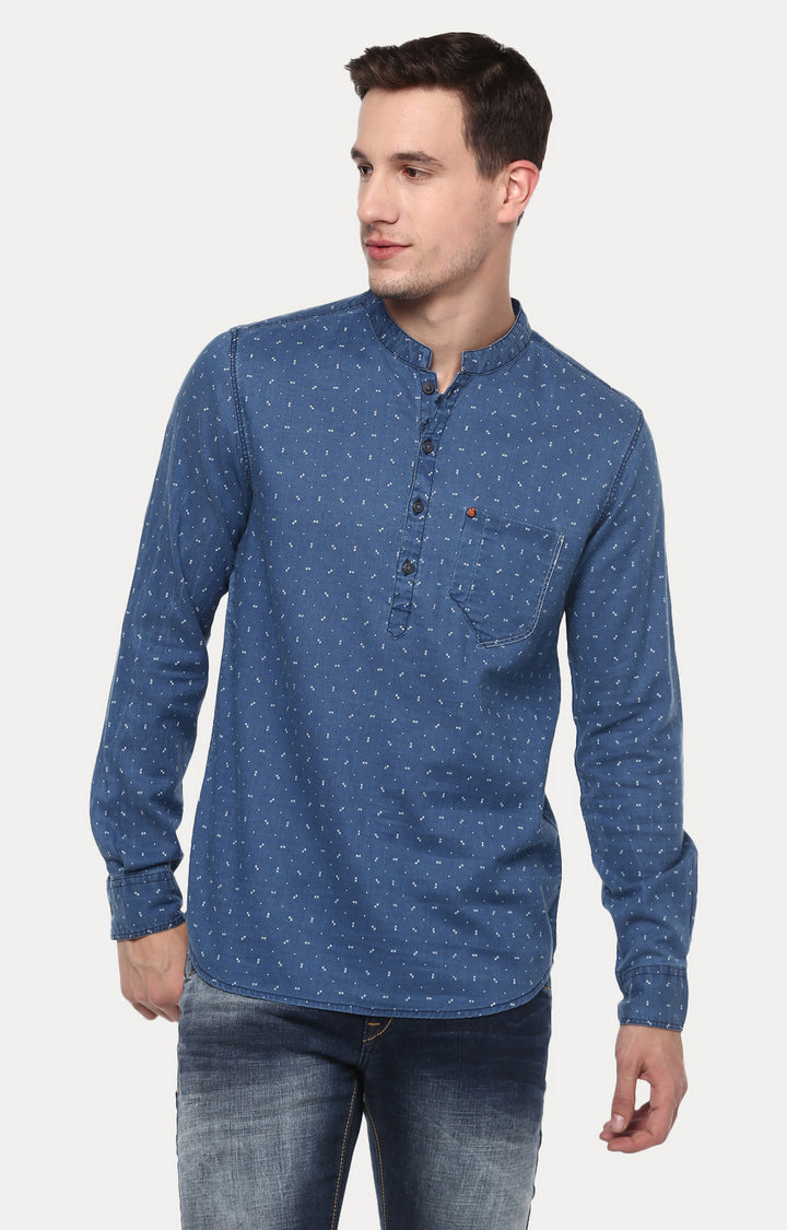 Spykar Men'S Blue Cotton Printed Casual Shirts