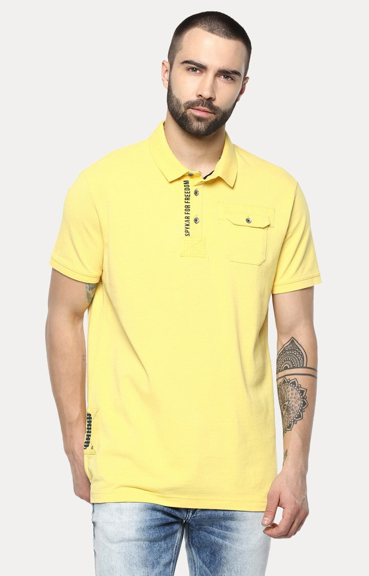 Spykar Yellow Solid Slim Fit Polo T-Shirt