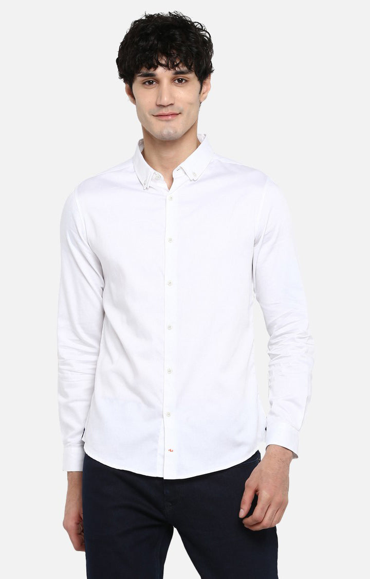 Spykar Men'S White Satin Solid Casual Shirts