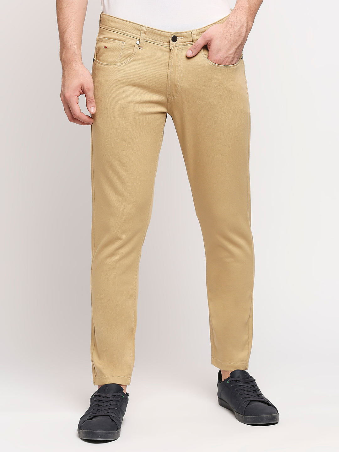 Spykar Men S and Khaki Solid Slim Mid-Rise Trouser