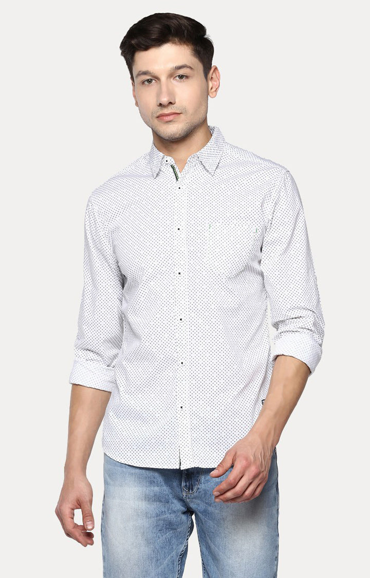 Spykar Men'S White Cotton Printed Casual Shirts