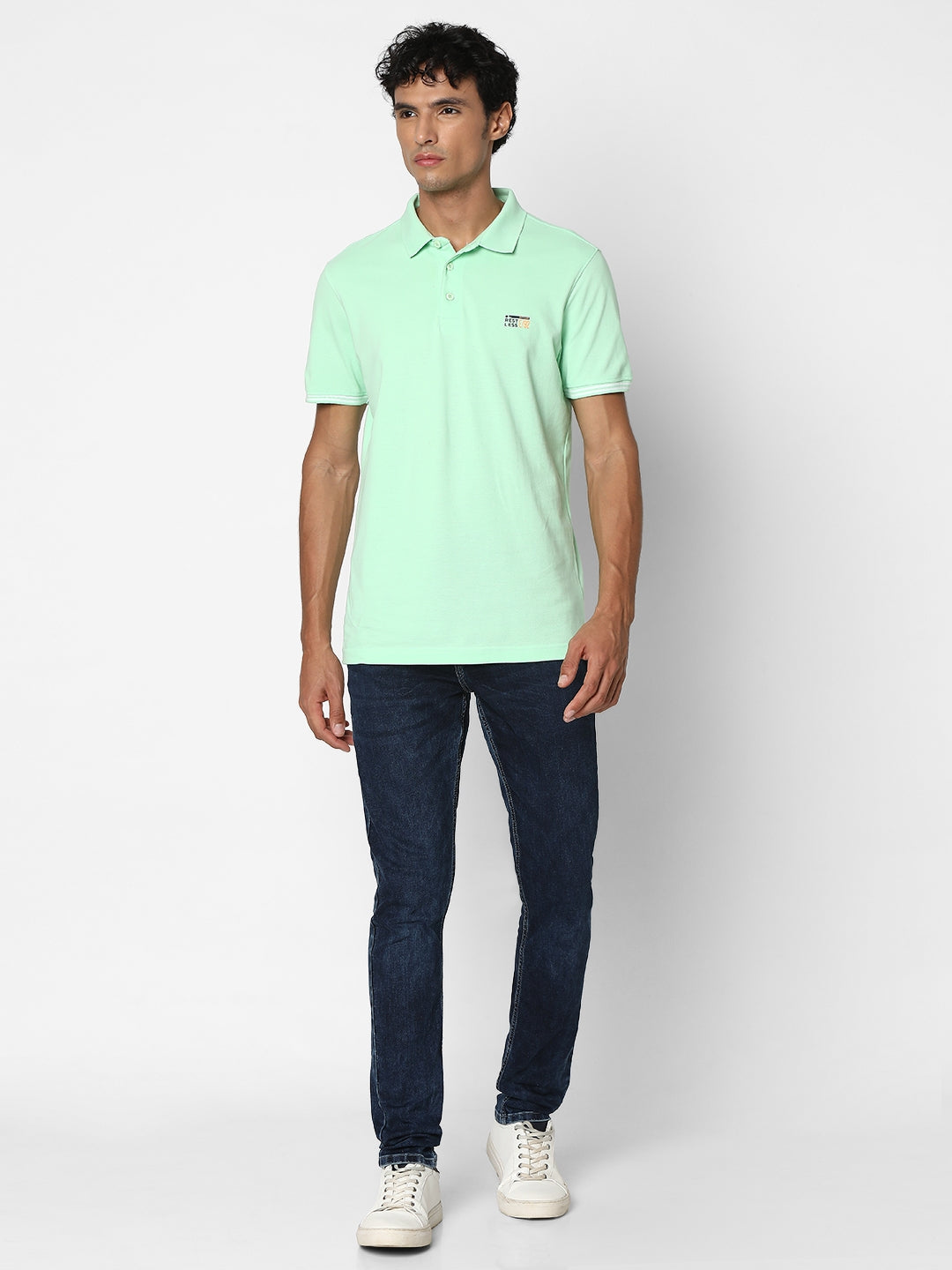 Spykar Men Mint Green Regular Fit Half Sleeve Plain Polo Tshirt